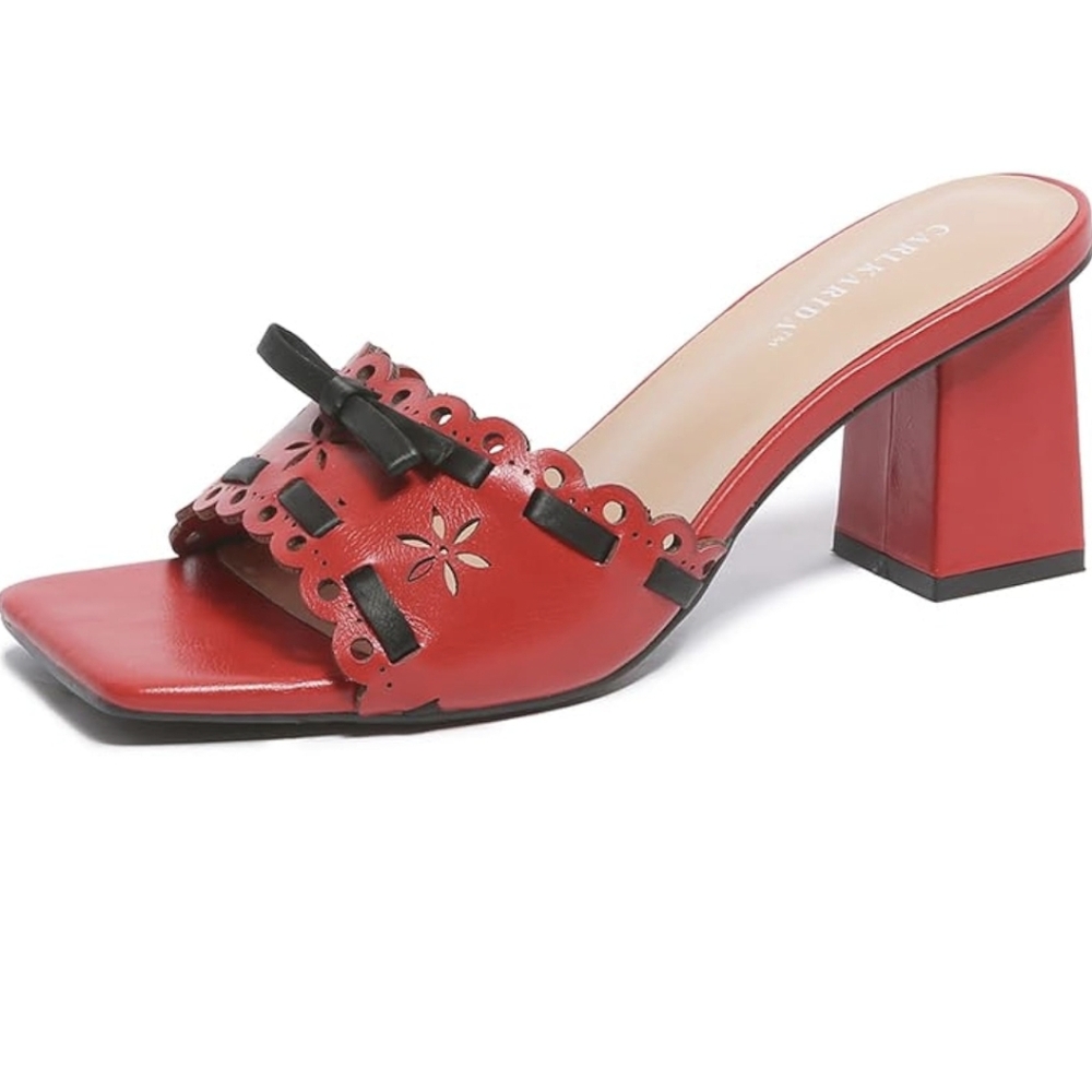 NWOB Vibrant Red Scalloped Block Heel Sandals by CARLAKARIDA - Size 9 & 9.5